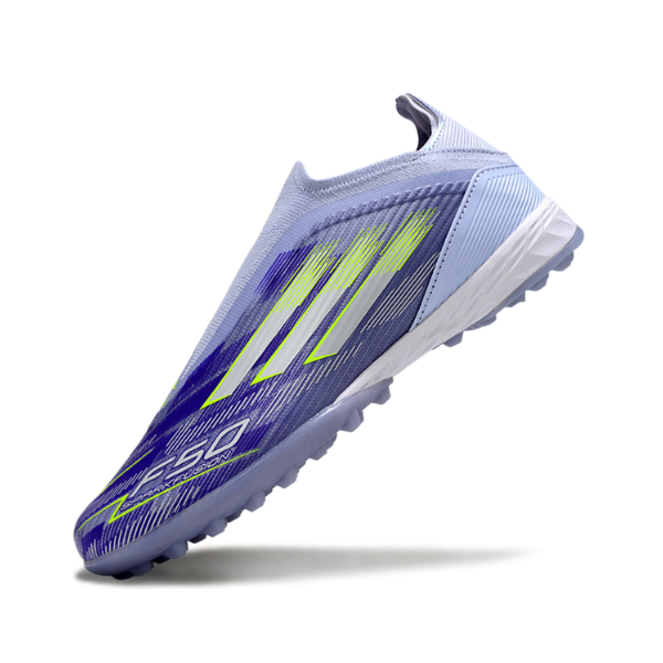 Botas de fútbol Adidas F50 Elite Laceless Sparkfusion Purple Turf TF para niños