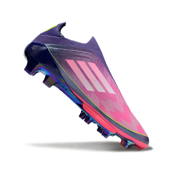 Botas de fútbol Adidas F50+ Elite sin cordones, color morado, laminadas, Yamal Pack, para terreno firme, FG, para niños