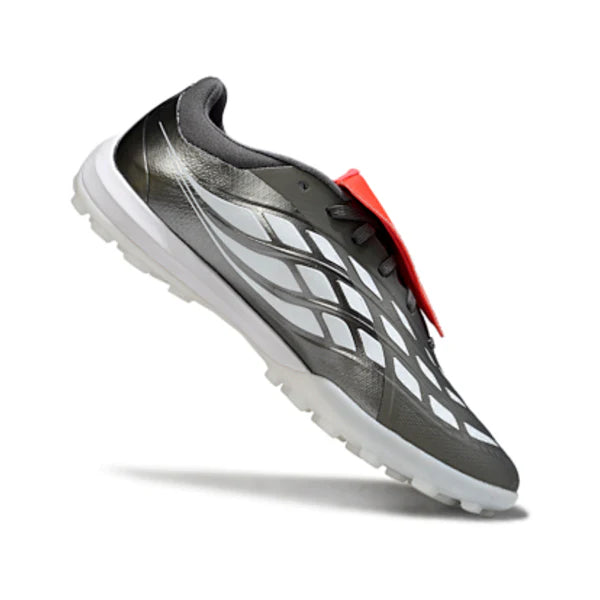 Botas de fútbol Adidas Predator 26 Elite Tongue Turf TF, color gris, blanco y naranja