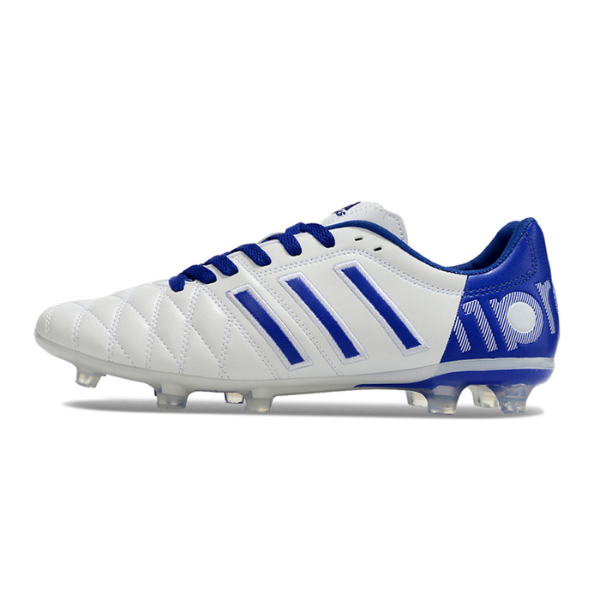 Botas de fútbol Adidas Adipure 11Pro FG para terreno firme, color blanco y azul