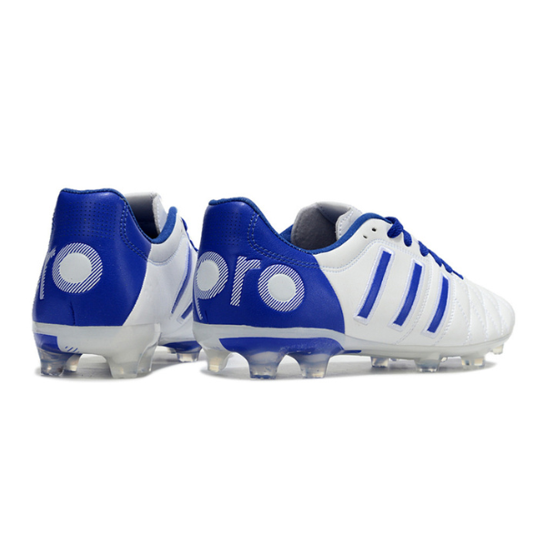 Botas de fútbol Adidas Adipure 11Pro FG para terreno firme, color blanco y azul