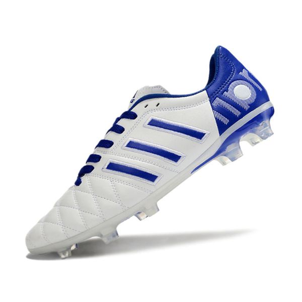 Botas de fútbol Adidas Adipure 11Pro FG para terreno firme, color blanco y azul