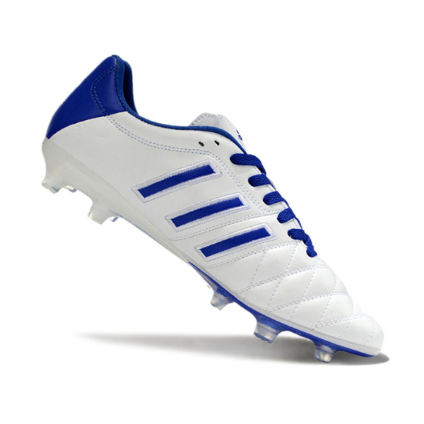 Botas de fútbol Adidas Adipure 11Pro FG para terreno firme, color blanco y azul