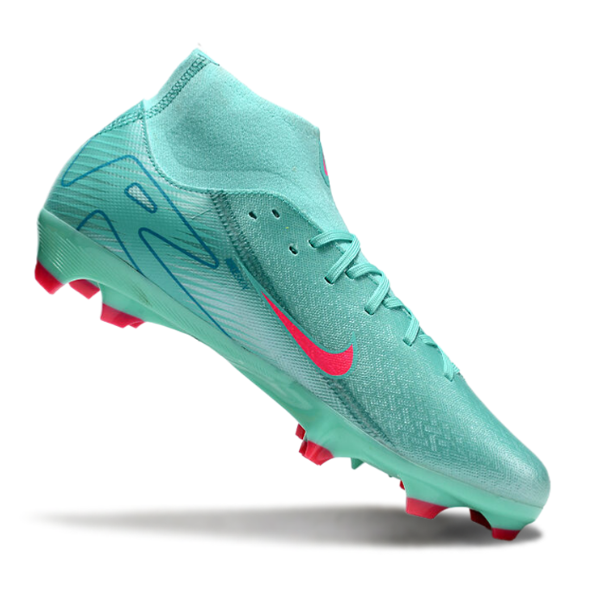 Botas de fútbol Nike Air Zoom Mercurial Superfly 10 Academy AG para césped artificial azul claro y rosa