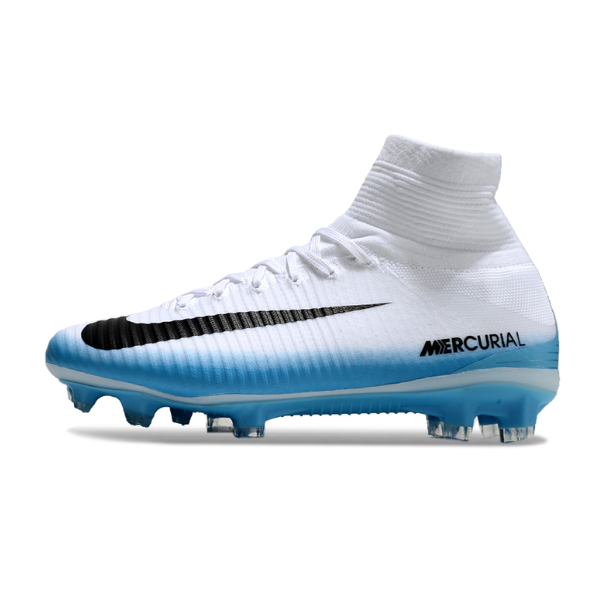 Botas de fútbol Nike Mercurial Superfly 5 Elite FG para terreno firme, color blanco y azul claro