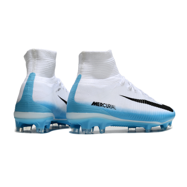 Botas de fútbol Nike Mercurial Superfly 5 Elite FG para terreno firme, color blanco y azul claro