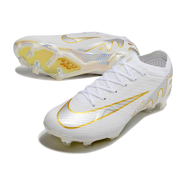 Nike Zoom Mercurial Vapor 15 Elite White Silver and Gold Firm Ground FG Football Boot