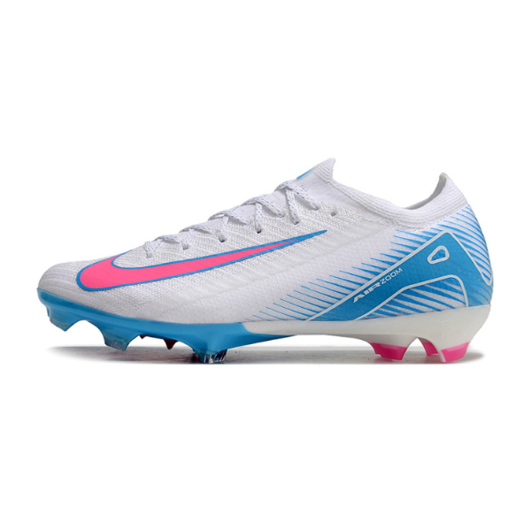 Botas de fútbol Nike Air Zoom Mercurial Vapor 16 Elite FG para terreno firme, color blanco, azul y rosa