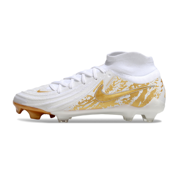 Botas de fútbol Nike Phantom Luna 2 Elite FG para terreno firme, color blanco y dorado