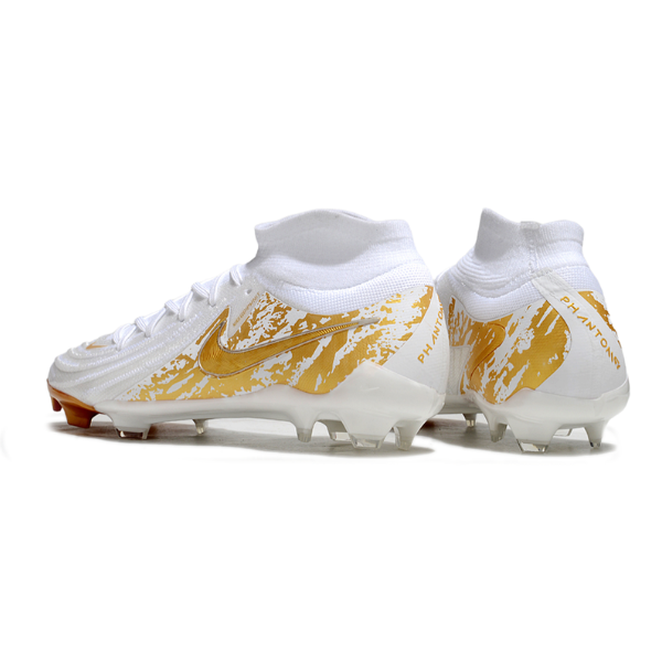 Botas de fútbol Nike Phantom Luna 2 Elite FG para terreno firme, color blanco y dorado