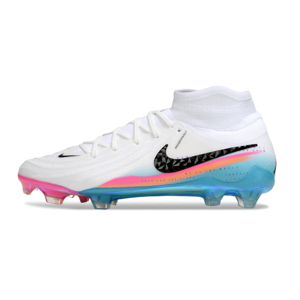 Botas de fútbol Nike Phantom Luna 2 Elite FG para terreno firme, color blanco, azul claro y rosa