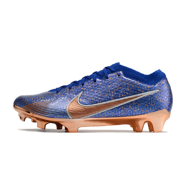 Botas de fútbol Nike Zoom Mercurial Vapor 15 Elite azul y bronce para terreno firme FG