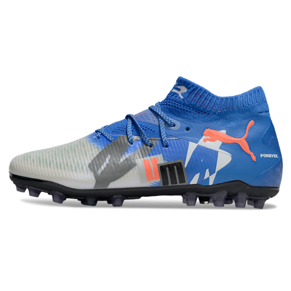 Botas de fútbol Puma Future 8 AG para césped artificial azul y blanco