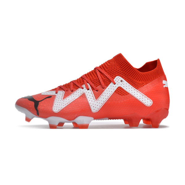 Botas de fútbol Puma Future Ultimate FG para terreno firme, color rojo y blanco