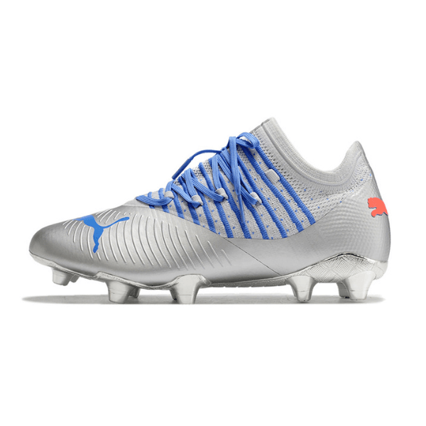 Botas de fútbol Puma Future Z 1.3 FG para terreno firme, color gris, azul y naranja
