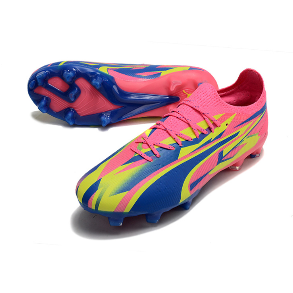 Botas de fútbol Puma Ultra Ultimate rosa y amarillo para terreno firme FG