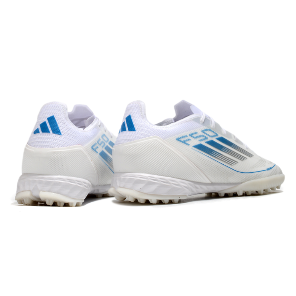 Botas de fútbol Adidas F50 Elite Turf TF blancas y azules
