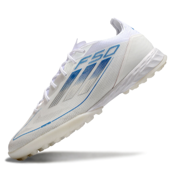 Botas de fútbol Adidas F50 Elite Turf TF blancas y azules