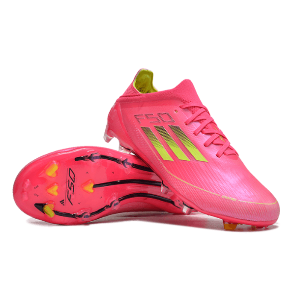 Botas de fútbol Adidas F50 Primeknit Elite FG para niños, color rosa y amarillo