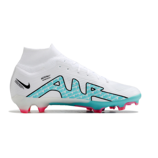 Nike Zoom Mercurial Superfly 9 Elite White Blue and Pink Firm Ground FG Kids Football Boot