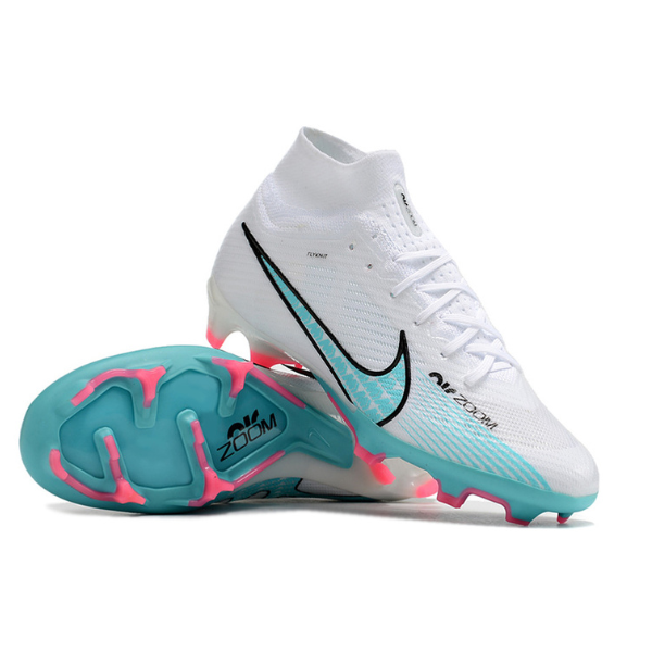 Nike Zoom Mercurial Superfly 9 Elite White Blue and Pink Firm Ground FG Kids Football Boot