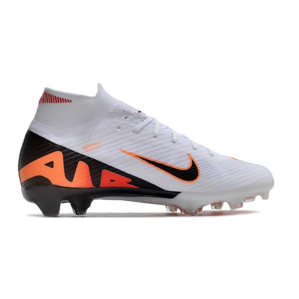 Nike Zoom Mercurial Superfly 9 Elite White Black and Orange Firm Ground FG Kids Football Boot