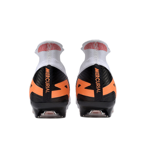 Nike Zoom Mercurial Superfly 9 Elite White Black and Orange Firm Ground FG Kids Football Boot