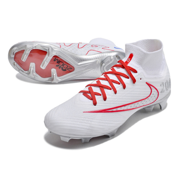 Nike Zoom Mercurial Superfly 9 Elite White Red and Silver Firm Ground FG Kids Football Boot