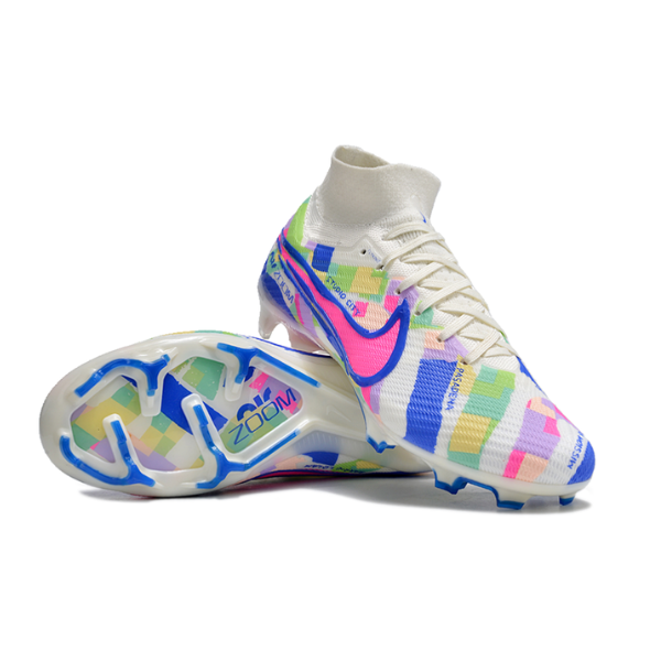 Nike Zoom Mercurial Superfly 9 Elite White and Colorful Firm Ground FG Kids Football Boot