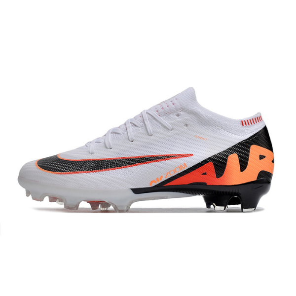 Nike Zoom Mercurial Vapor 15 Elite White Black and Orange Firm Ground FG Kids Football Boot
