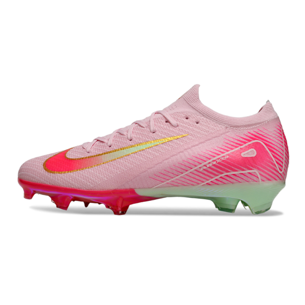 Botas de fútbol Nike Air Zoom Mercurial Vapor 16 Elite para niños, color rosa claro y verde claro, para terreno firme FG