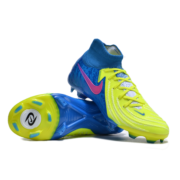 Botas de fútbol Nike Phantom Luna 2 Elite para niños, color amarillo y azul, para terreno firme FG