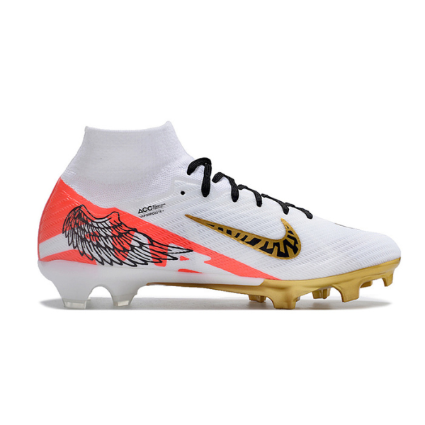 Nike Zoom Mercurial Superfly 9 Elite White Red and Gold Firm Ground FG Kids Football Boot