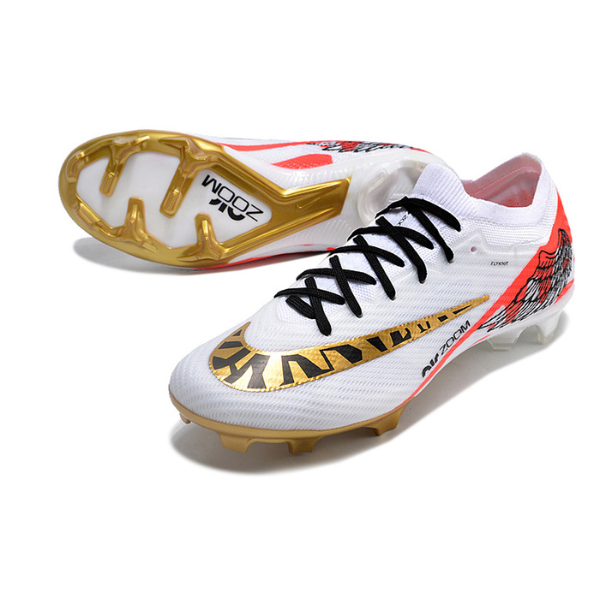 Nike Zoom Mercurial Vapor 15 Elite White Red and Gold Firm Ground FG Kids Football Boot