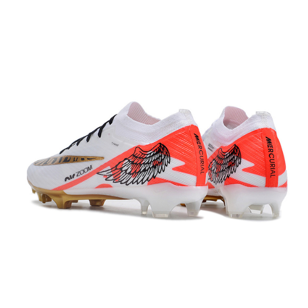 Nike Zoom Mercurial Vapor 15 Elite White Red and Gold Firm Ground FG Kids Football Boot