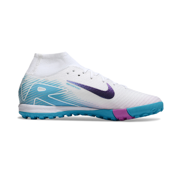 Botas de fútbol Nike Zoom Mercurial Superfly 10 Elite Turf TF para niños, color blanco y azul claro