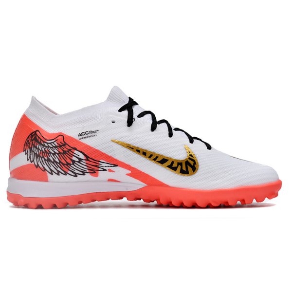 Botas de fútbol Nike Zoom Mercurial Vapor 15 Elite Turf TF para niños, color blanco, rojo y dorado