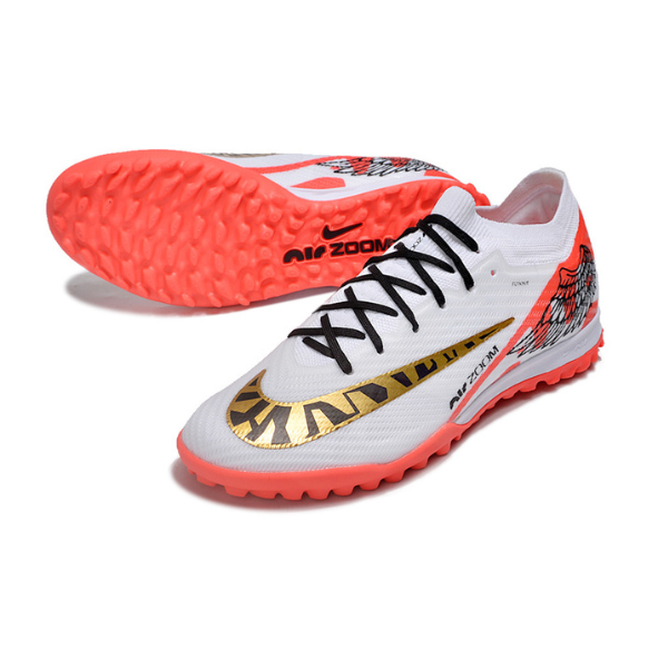 Botas de fútbol Nike Zoom Mercurial Vapor 15 Elite Turf TF para niños, color blanco, rojo y dorado