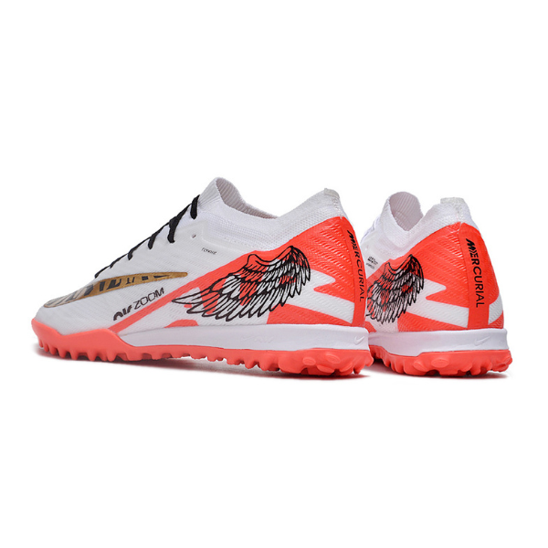 Botas de fútbol Nike Zoom Mercurial Vapor 15 Elite Turf TF para niños, color blanco, rojo y dorado