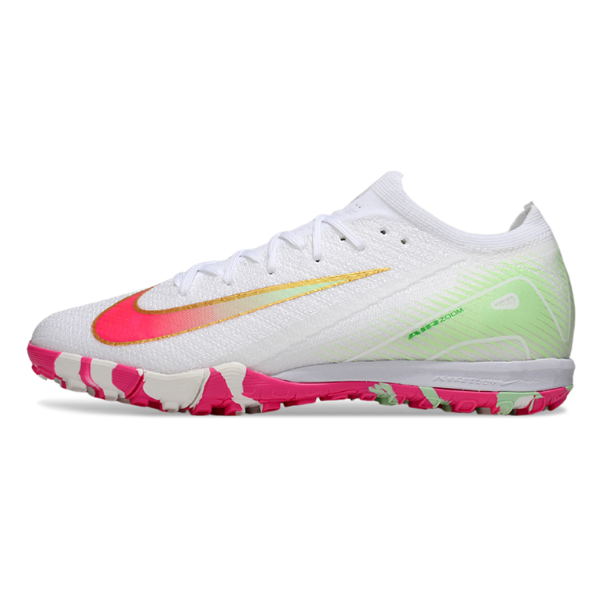 Nike Zoom Mercurial Vapor 16 Elite White Light Pink and Green Turf TF Kids Football Boot