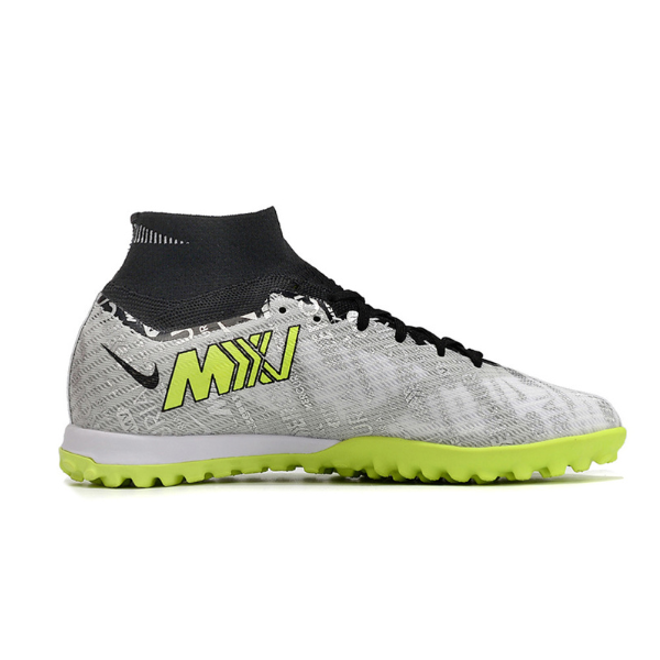 Nike Zoom Mercurial Superfly 9 Elite Gray and Green Turf TF Kids Football Boot