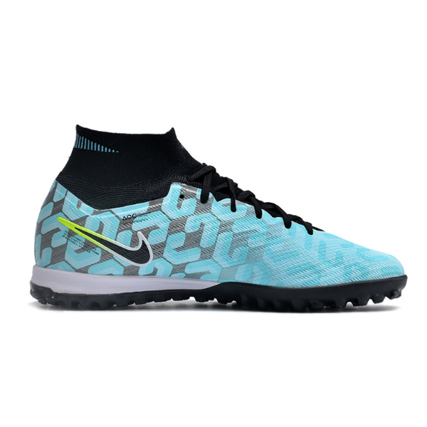 Nike Zoom Mercurial Superfly 9 Elite Light Blue and Black Turf TF Kids Football Boot