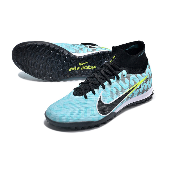 Nike Zoom Mercurial Superfly 9 Elite Light Blue and Black Turf TF Kids Football Boot