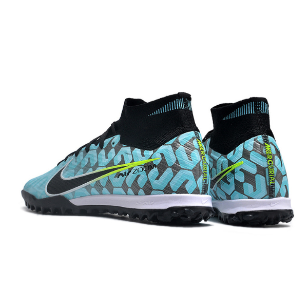 Nike Zoom Mercurial Superfly 9 Elite Light Blue and Black Turf TF Kids Football Boot