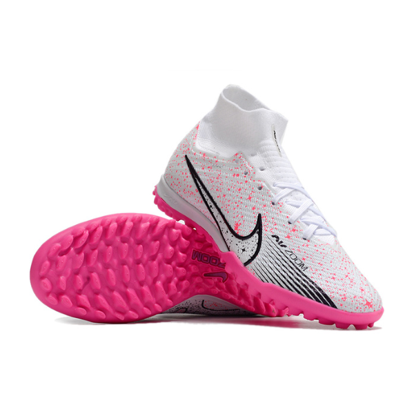 Nike Zoom Mercurial Superfly 9 Elite White and Pink Turf TF Kids Football Boot