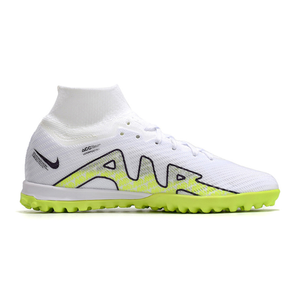 Nike Zoom Mercurial Superfly 9 Elite White and Green Turf TF Kids Football Boot