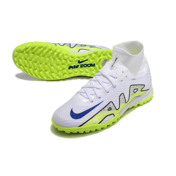 Nike Zoom Mercurial Superfly 9 Elite White and Green Turf TF Kids Football Boot