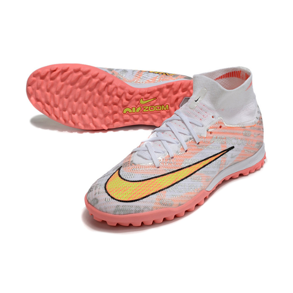 Nike Zoom Mercurial Superfly 9 Elite Silver and Orange Turf TF Kids Football Boot