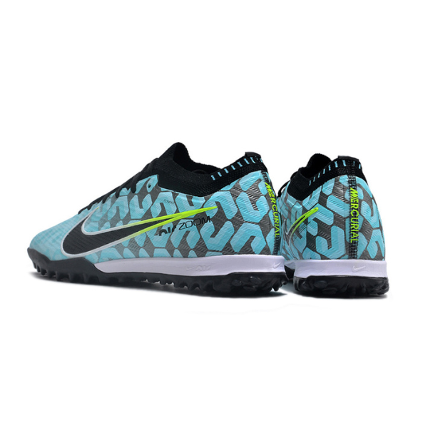 Botas de fútbol Nike Zoom Mercurial Vapor 15 Elite Turf TF para niños, color azul claro y negro