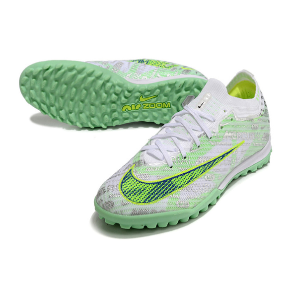 Botas de fútbol Nike Zoom Mercurial Vapor 15 Elite Turf TF para niños, color plata y verde